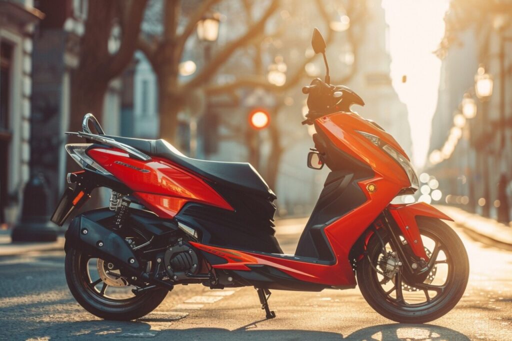 Moto 50cc rouge en action